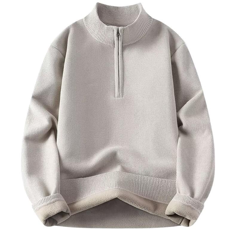 Men's High Neck Plush Knit Zip-Up Sweater