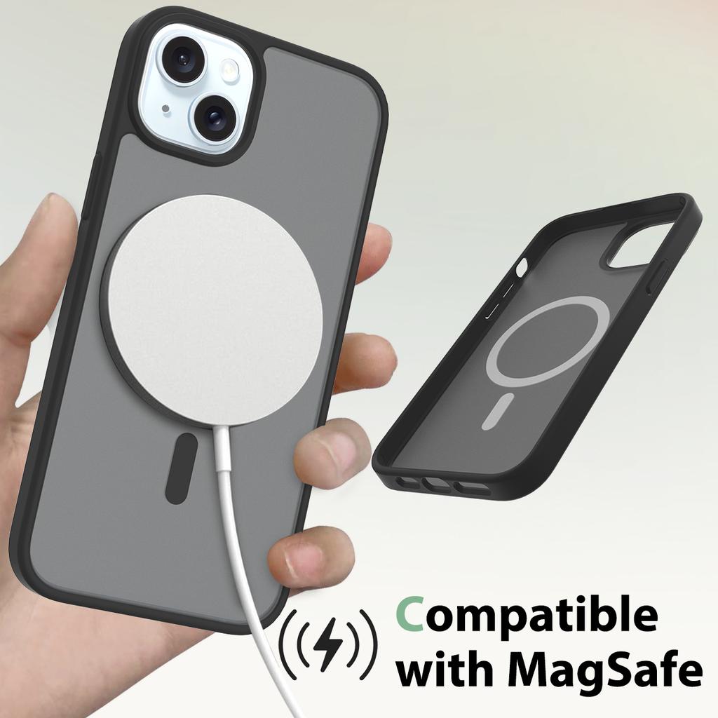 Matte Semi-Transparent Soft Edge Hybrid TPU PC Magnetic Shockproof Frosting Phone Case for 15 Plus