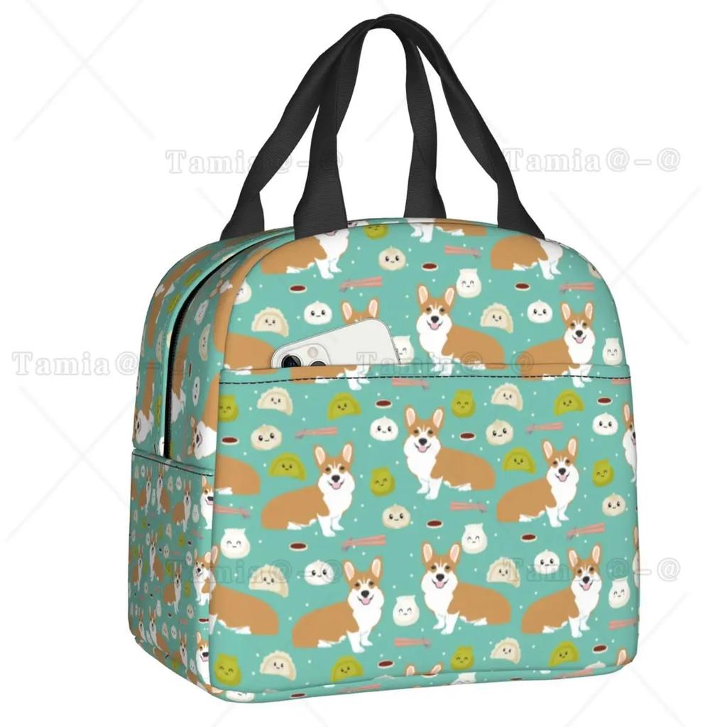 Coffee Welsh Corgi Dog Resuable Lunch Boxes Women Waterproof Cooler Thermal Food Insulated Lunch Bag Kids School Children