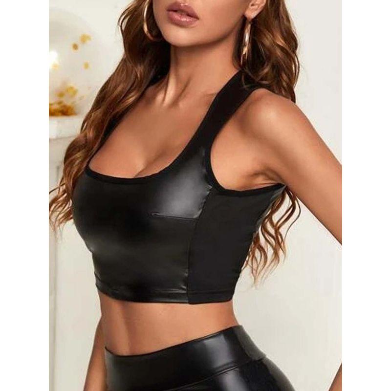 

Black Patent Leather Wrap Camisole Black Patent Leather Chest Wrap Slim-Fitting Suspenders Vest Black S