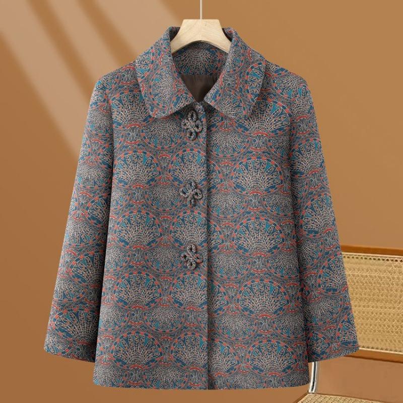 

Весенне-осенняя одежда Топы Пальто Одежда для женщин среднего и пожилого возраста Осенняя одежда Теща Пожилые женщины Китайская одежда для пожилых 5XL [recommended 150-80kg] синий