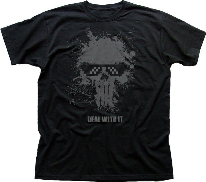 Punisher inspired Skull paint splatter Deal with it black t-shirt OZ09866 S