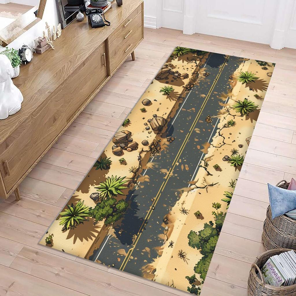 Visual 3D Racetrack Runner Rug Kids Car Play Mat, Desert Road Design Road Carpet Children's Climbing Mat Home Decoration