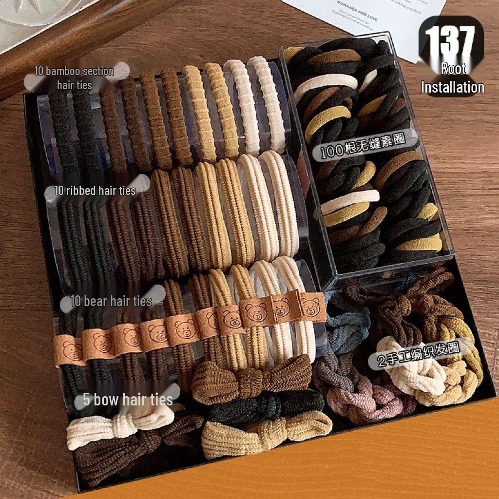 

137-Piece High-Elastic Seamless Hair Ties Set for Women - Thickened Ponytail Accessories