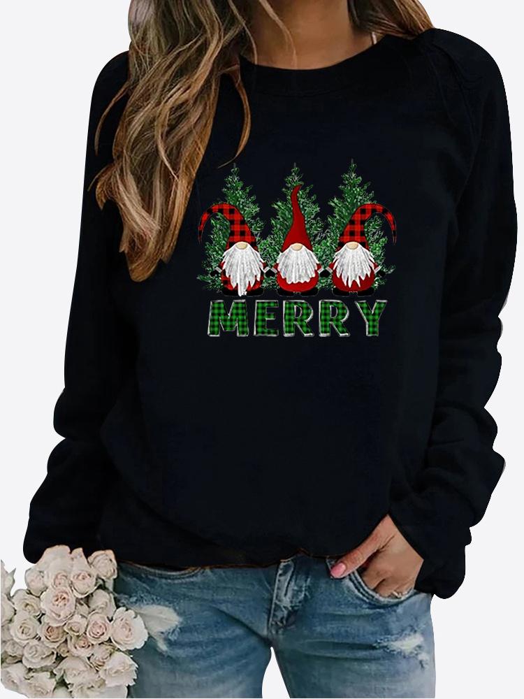 Winter Women's Christmas Printed Round Neck T-shirt Plus Size Casual Long Sleeve Tops Comfortable Sweatshirt