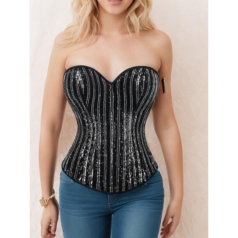 Pailletten Strapless Corset Top Hartvormige Halslijn Met Baleinen Bustier Taille Trainer voor Vrouwen