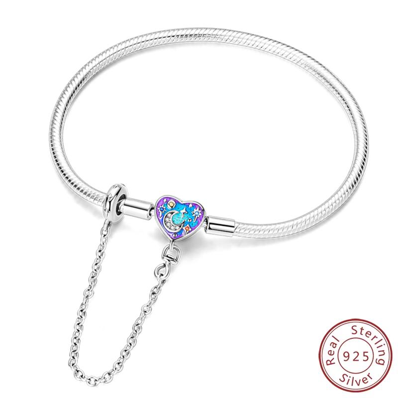Original 925 Silver Heart Star Moon Snowflake Butterfly Bracelets 17 20CM For Women DIY Charms Jewelry Gifts