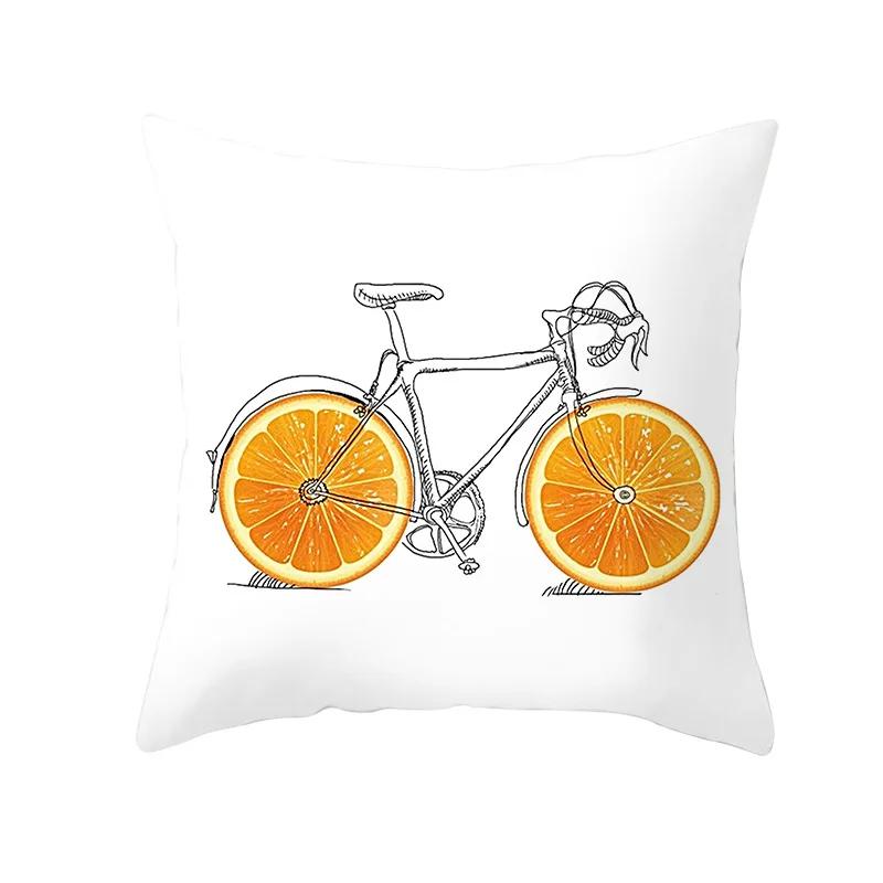 Valentine's Day Bicycle Flower and Grass Print Cushion Cover Home Living Room Sofa Decoration Pillow
