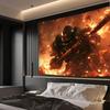 2D Burning Battle Scene Tapestry Armored Fantasy Warrior with Hammer Wall Decor Cloth for Home & Bedroom