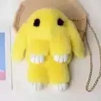 Cute Fluffy Rabbit Fur Pompoms Chain Bag Women Cartoon Rabbit Sling Bag Fluffy Bunny Shoulder Plush Backpack Girls Birthday Gift