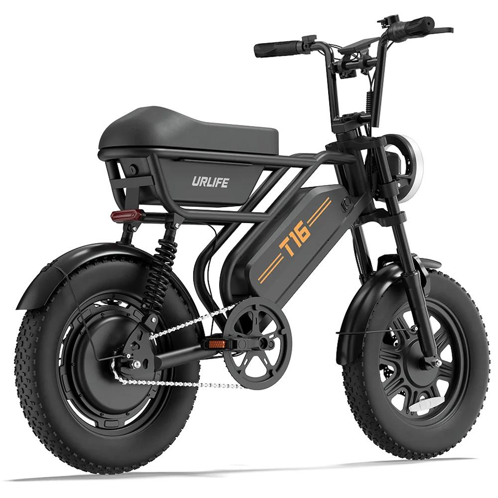 Electric Bicycle Urlife T16 500W Motor 16" Fat Tire Fully Suspended Adult Electric Bike 48V 13Ah Dual Disc Brakes 7 Speed Max Load 120Kg