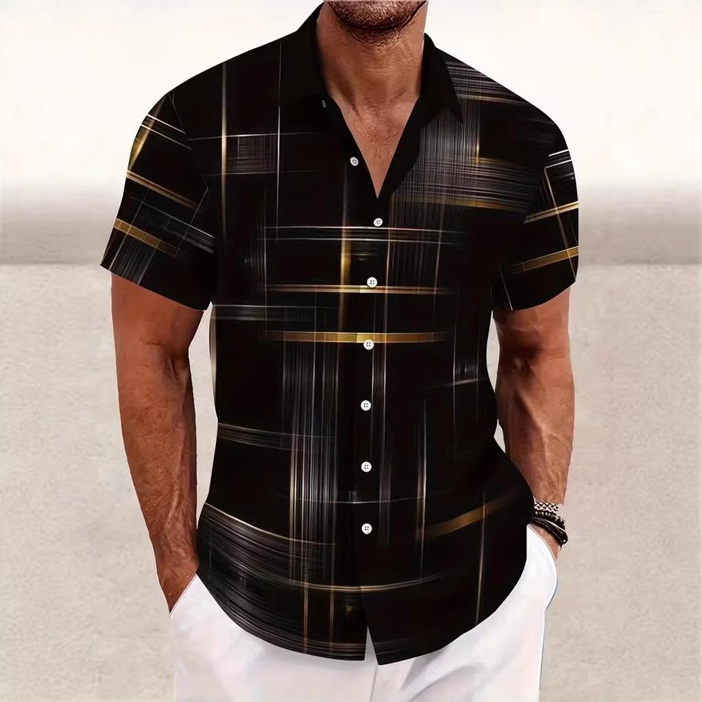 New Summer Men Clothes 3D Digital Print Stripe Casual Shirt Tops Men Short Sleeve Hawaii Beach Shirt