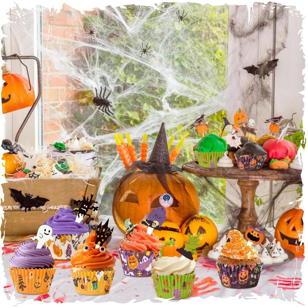 100pcs Halloween Cupcake Liners Ghost Pumpkin Muffin Baking Cups Wrapper Tray Holder Party Candy Cake Decorations Supplies