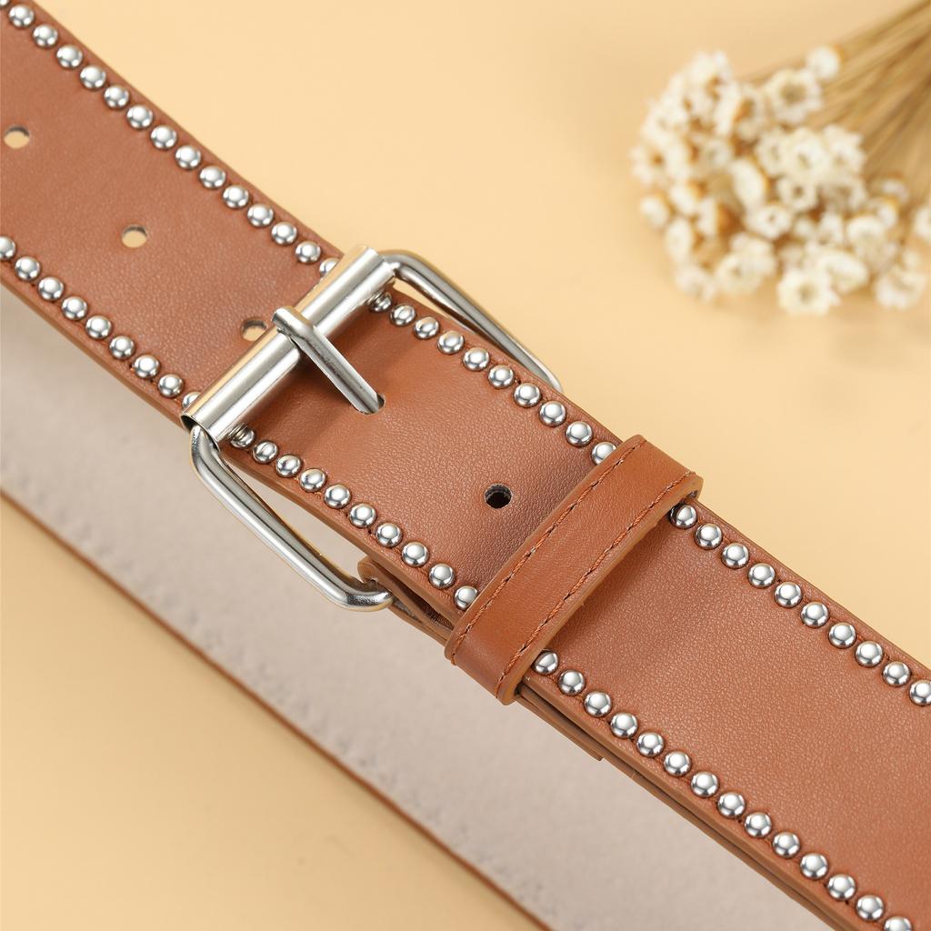 Punk Style Women'S Rivet Pin Buckle Belt Pu Simple Cow Pants Decorative Wide Belt