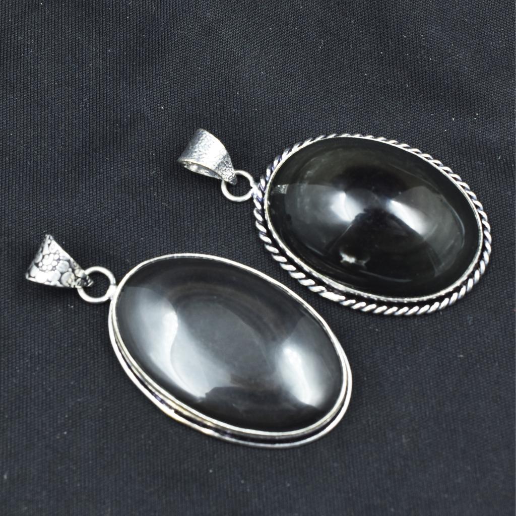 138.05 Carat Oval Cut Black Onyx Pendant Healing Stone 925 Silver Gemstone AR-1696-S