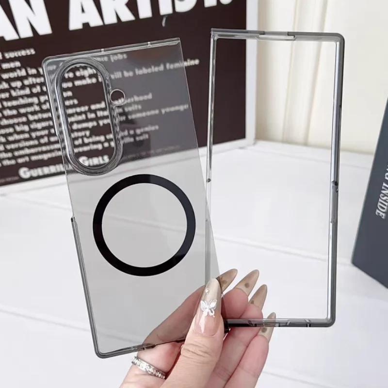 Transparent Ultra Thin Magnetic Phone Case for Samsung Galaxy Z Fold 7 6 5 4 3 for Magsafe Wireless Charge Protect Cover Funda