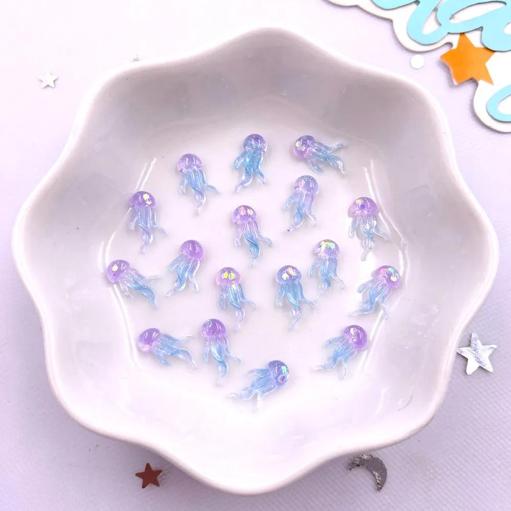 100Pcs Resin Colorful Mini Luminous Mermaid Nail Charms Glow Shell Ocean Flat Back Rhinestone Art Decor Accessorie DIY Scrapbook