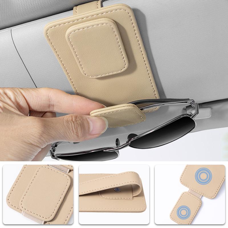 SEAMETAL Car Glasses Clip PU Leather Sun Visor Magnetic Card Ticket Holder Multifunction Sun Visor Car Accessories
