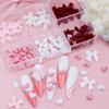 1 Box Mixed Valentine's Day 3D Nail Art Charms with Wine Red Love Heart Nail Accessories Pink Ribbon Bow Nail Art Decoration DIY Design Supplies