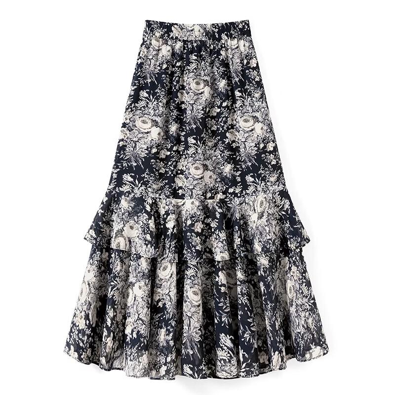 Women s Flowy Irregular Ruffle Midi Skirt L