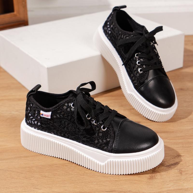 Šněrovací dámské letní nové síťované prodyšné ležérní módní bílé boty s hrubou podrážkou ve velkých velikostech