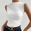 Ladies Summer Sleeveless High Collar Solid Color  Pullover Casual T Shirt Vest Top