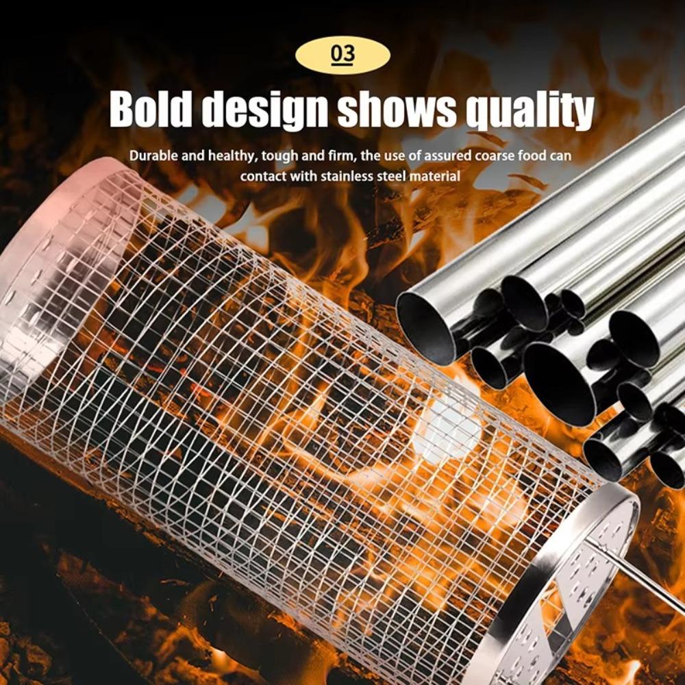 Stainless Steel Barbecue Cage Cookware Rolling Grilling Basket Portable Grill Basket  Camping
