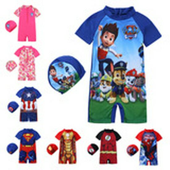 Kids' Floral One-Piece Swimsuit with Zipper and Swim Cap - Boys and Girls' Modest Design