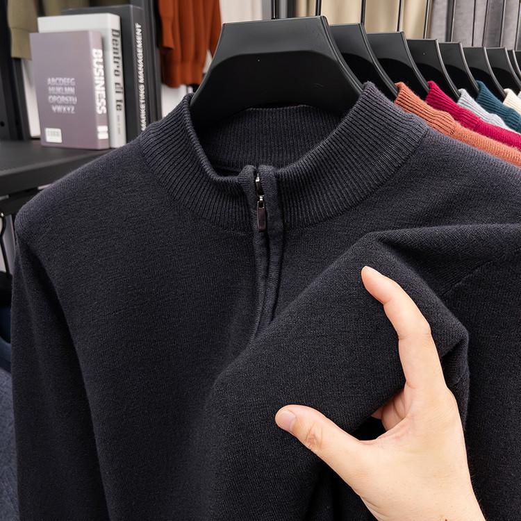 Men's Solid Color Half-Zip Sweater - Autumn/Winter Versatile Knit Base Layer with Half-High Collar