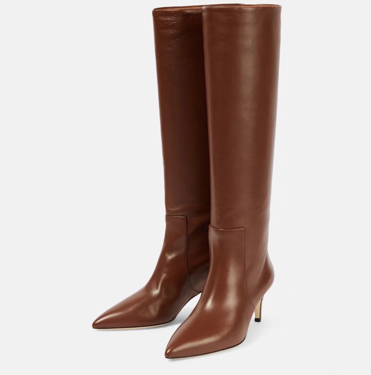 

Осенне-зимняя обувь из коровьей кожи Krazing Pot на тонком высоком каблуке, большие размеры 46, сохраняющие тепло до бедра в европейском стиле 38 коричневый