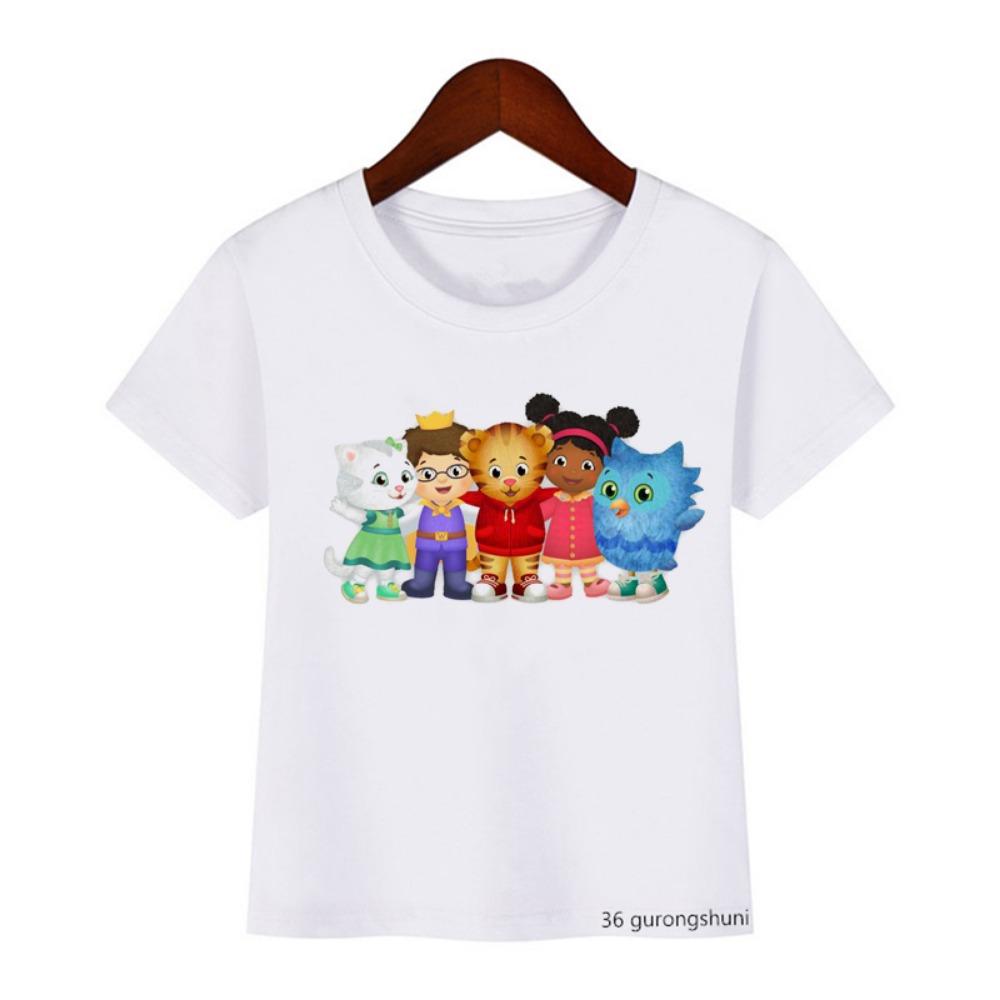 New Boys Tshirt Cute Daniel Tiger’S Neighborhood Cartoon Print Girls T-Shirt Summer Harajuku Kidst Shirts Blue Tops Wholesale