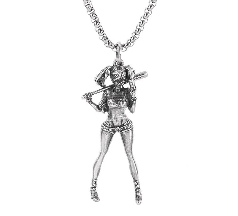 Vintage Punk Biker Girls Pendant Fashion Necklace for Men Women Motorcycle Riding Statement Jewelry Gifts