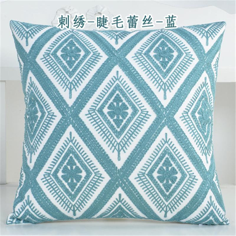 45x45cm Green Blue Geometric Cotton Embroidery Sofa Cushion Cover Home Living Room Pillow Case Bedroom Decoration
