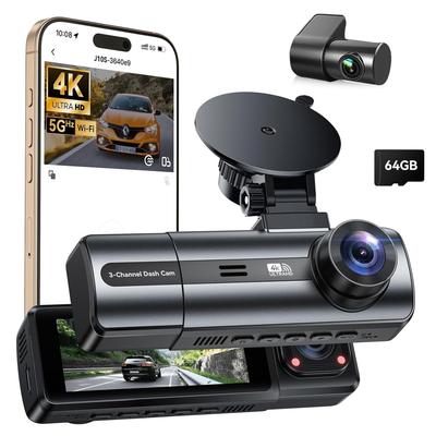 ZAIDER Dashcam with Front and Rear 3 Cameras for Simultaneous 4K Compact Impact Emergency Night LED Traffic Light Overwrite Backup Rear Easy 64GB