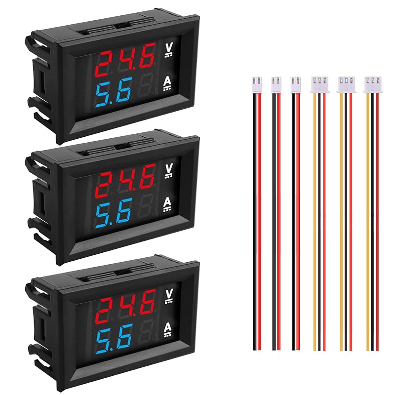 0.28" Volt Meter, DC 0-100V 10A Digital Voltmeter Ammeter Dual 3 Bits LED Display with Connect Wires Mini Ammeter Voltmeter for Electronic Circuit