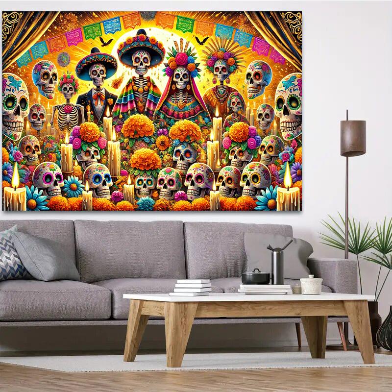 1pc Day of the Dead Celebration Art Tapestry Classic Weaving Wall Decoration Suitable for Indoor and Outdoor Parties