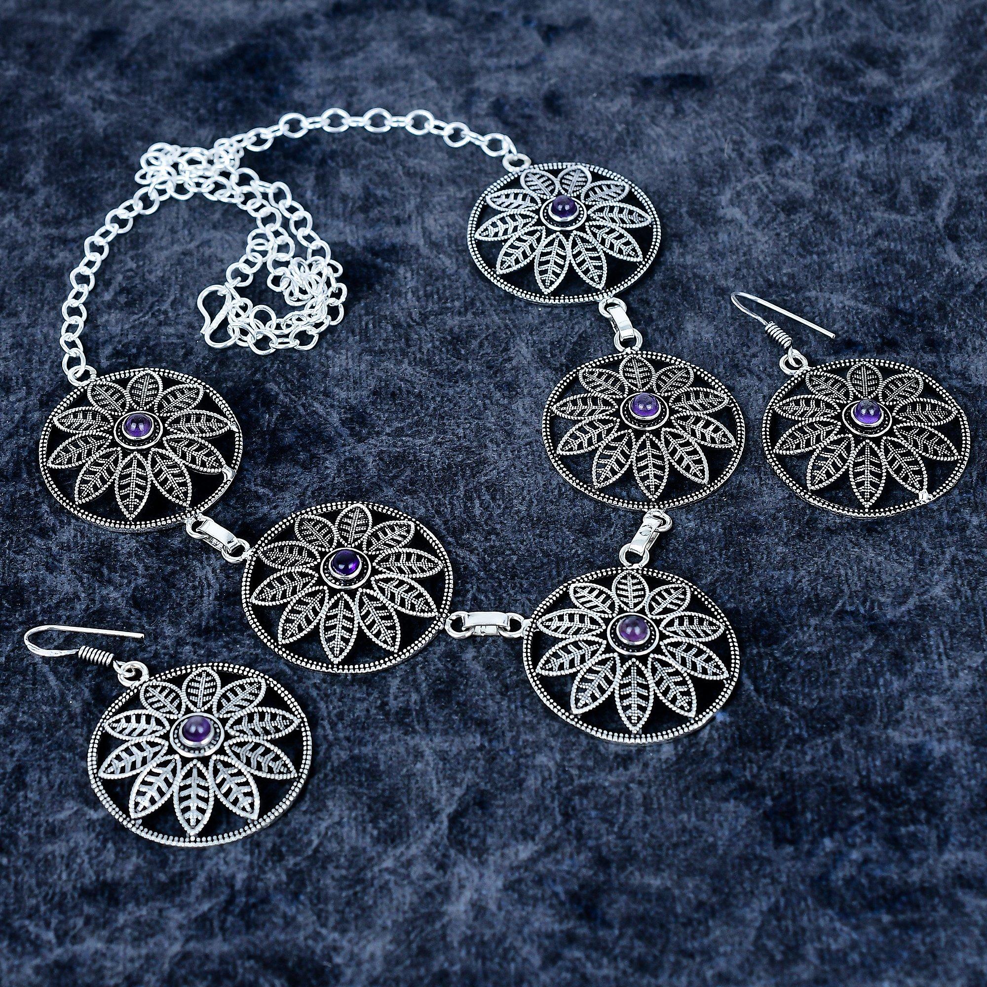 

Sage Amethyst Gemstone Handmade 925 Sterling Silver Jewelry Necklace 18 MM-3495