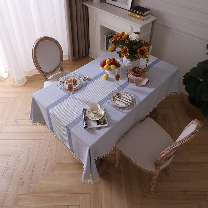 Waterproof Cotton Tablecloth With Tassel Trim Modern Minimalist Rectangle Dining Table Cover Home Cafe Market