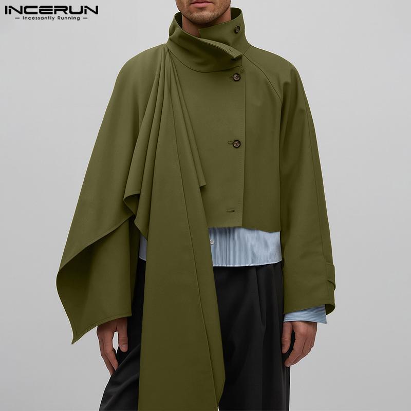 INCERUN Men Long Sleeve Stand Neck Irregular Layers Cropped Blazer Coats