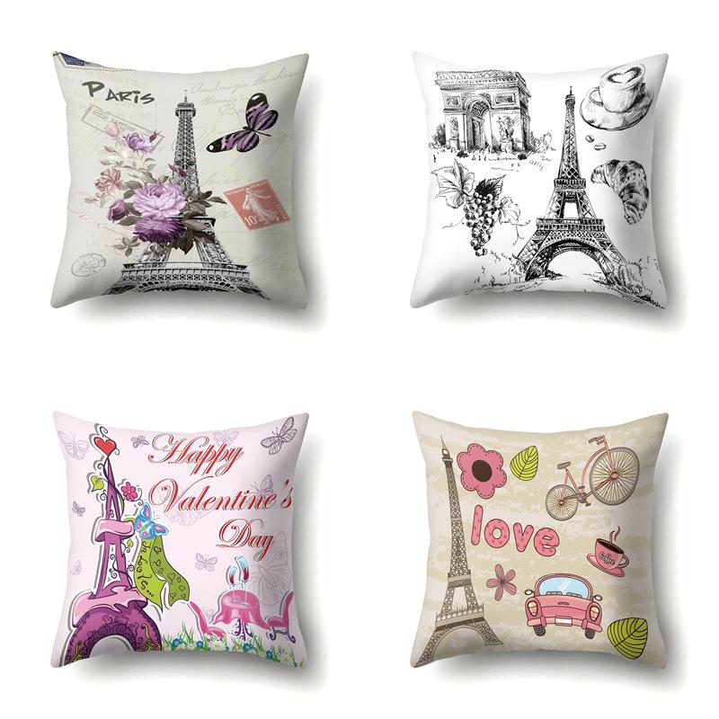 Polyester Pillow Cover Home Printed Pillow Cover Retro Tower European Building Cushion Cover Car Cushion Cover