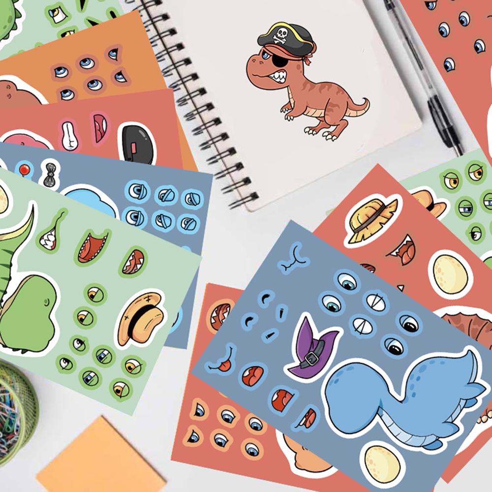 816Sheets Cute Dinosaur Puzzle Stickers Make-A-Face Games Toy Create Your Own Diy Funny Cartonn Assemble Jigsaw Children Gift
