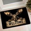 1pc Flannel Mat, Creative Reindeer Welcome Sign Entrance Door Mat, Home Foyer Bathroom Non-Slip Water-Absorbing Easy-Care Floor Mat