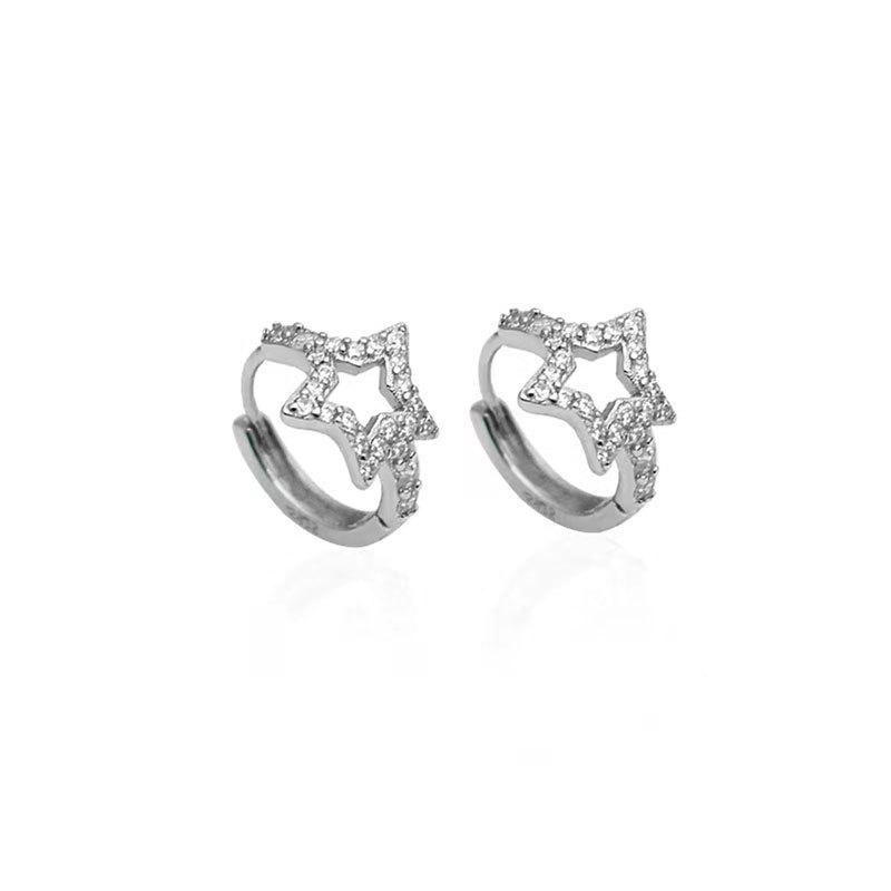 Diamond-inlaid Star Ear Buckle Hollow Five-pointed Star Earrings High-end Small Fresh Earrings