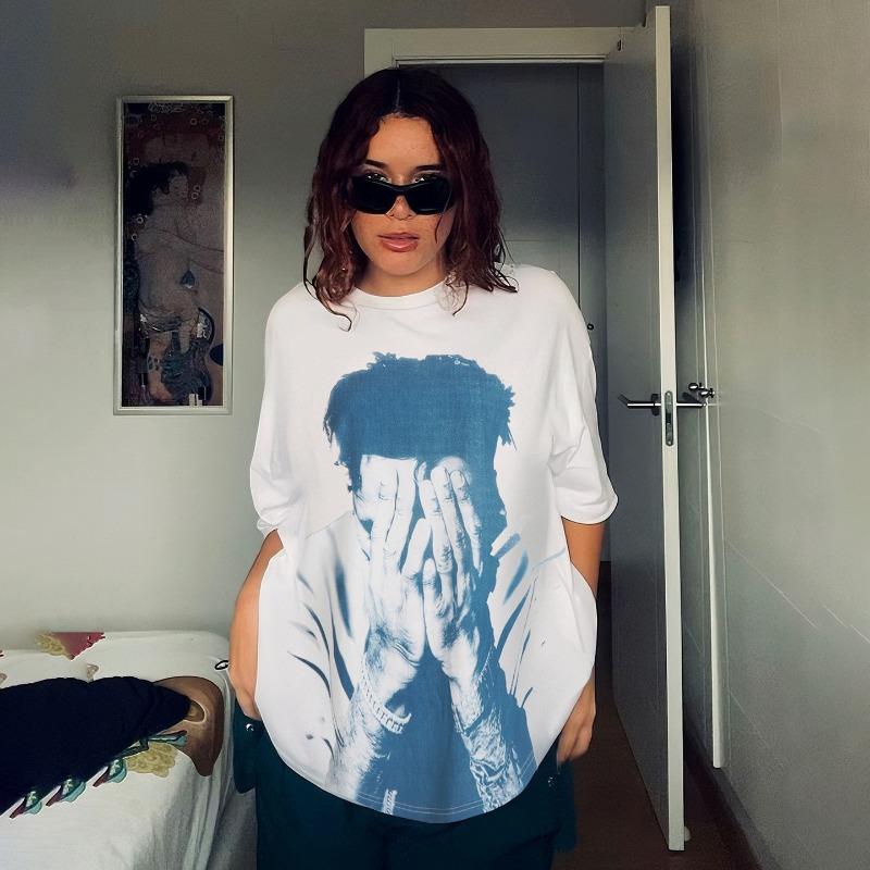 Summer Short Sleeved T-shirt Spicy Girl Street Fashion Trend Lip Print Personalized Loose Casual Top Shirt