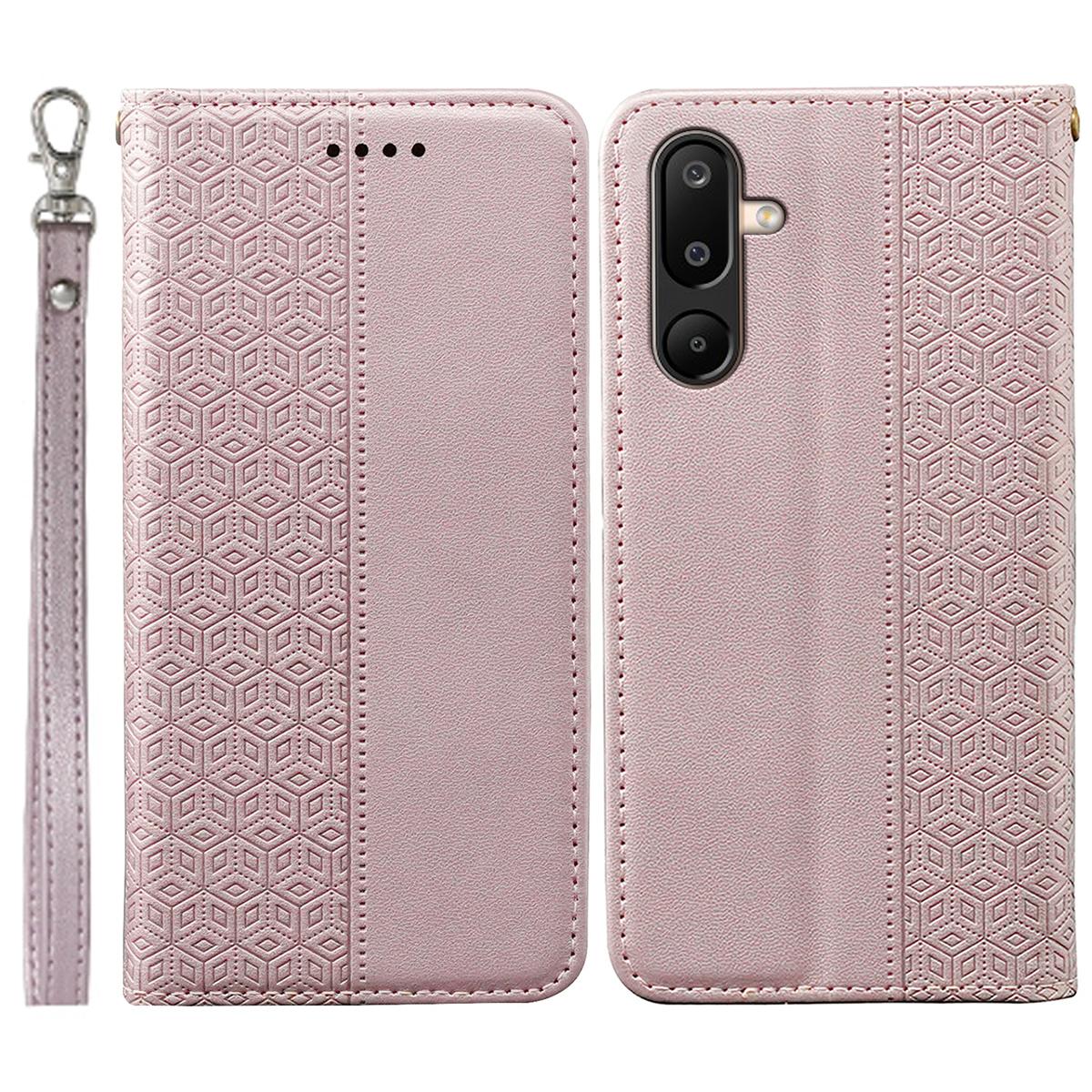 

Для Samsung Galaxy M16 5G/F16 5G Гаманець Чохол для телефону Сильний Магнітний Картатий Візерунок Тиснення Шкіряний Фліп-чохол Rose Gold