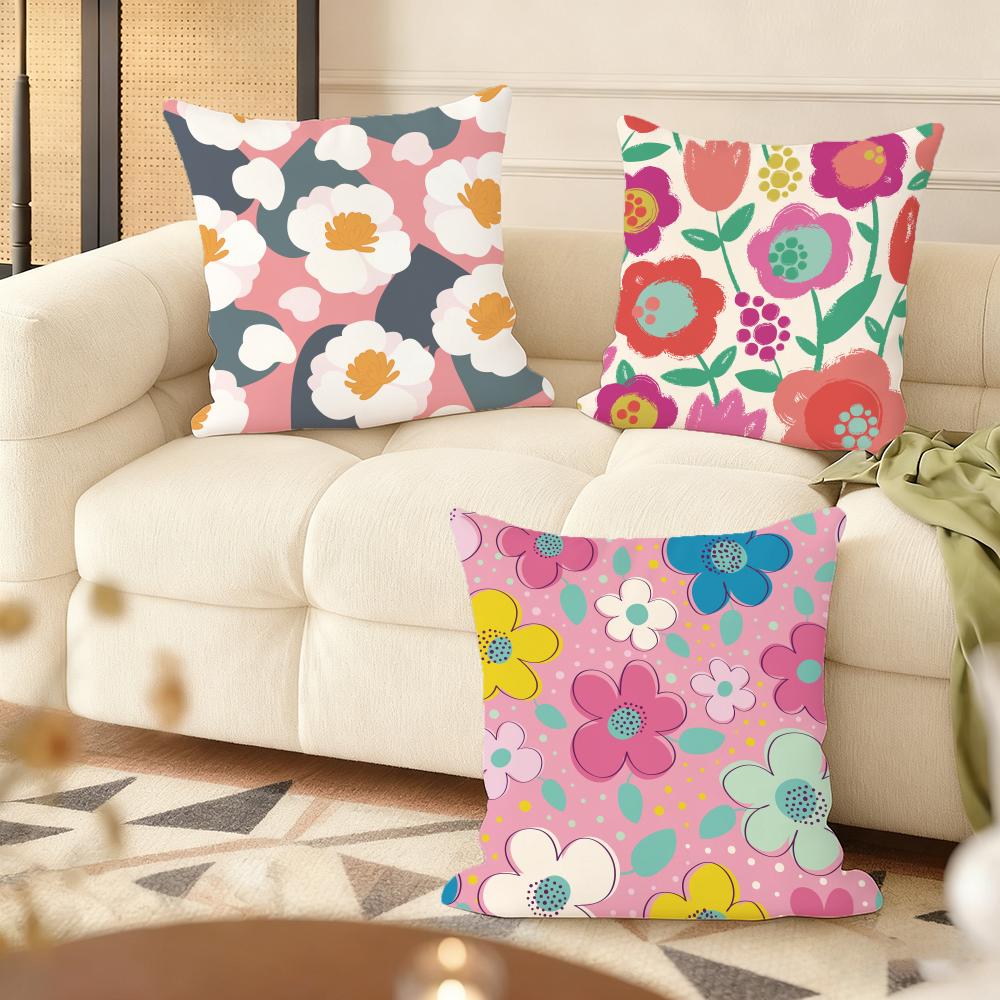 Colorful Flowers Cushion Cover Soft Short Plush Pillow Cover Smooth Cozy Texture Aesthetic Cushion Case Home Decor