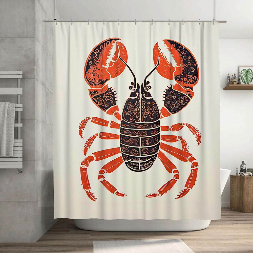 Stylish Lobster Shower Curtain for Bathroom Decor Orange Black Print Design, Waterproof Fabric for Wet Areas Size 72x84 inches A
