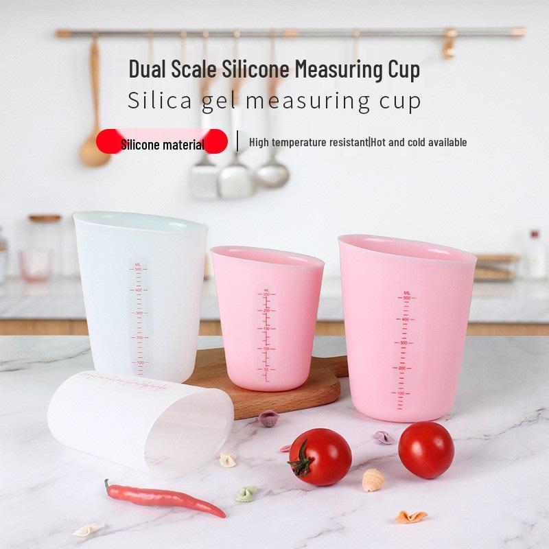 Silicone Measuring Cup with Double Scale - Available in 125ml, 250ml, 500ml - Soft, Transparent for Baking