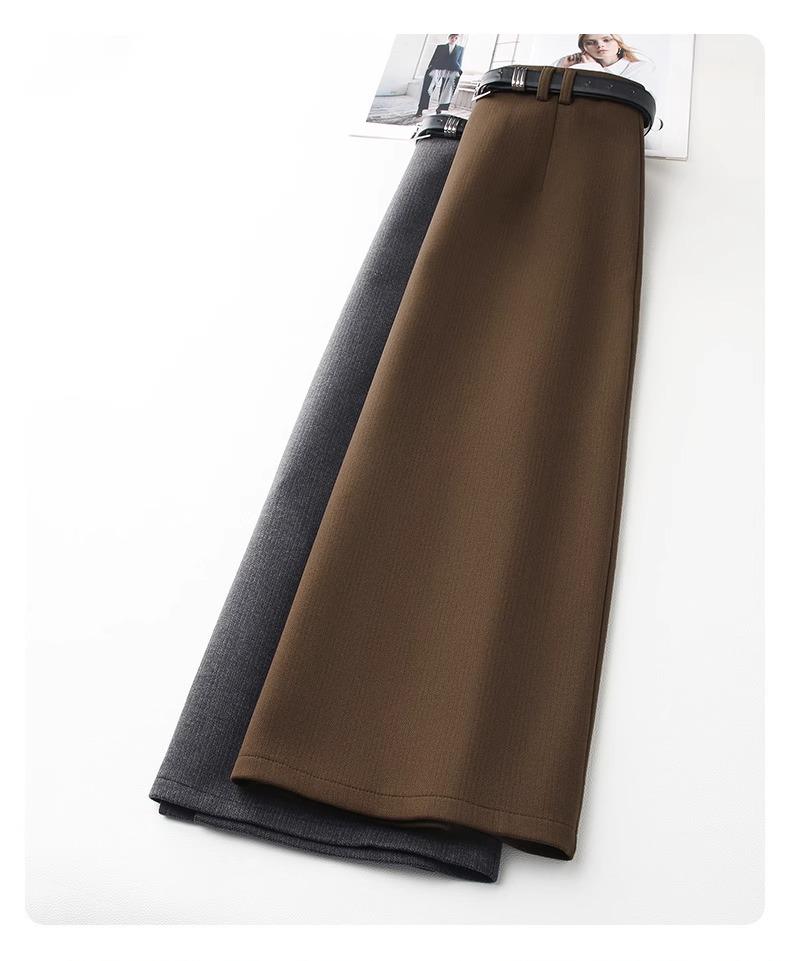 Women's Gray Wool A-line Midi Skirt - High Waist, Slimming, Professional Winter 2024