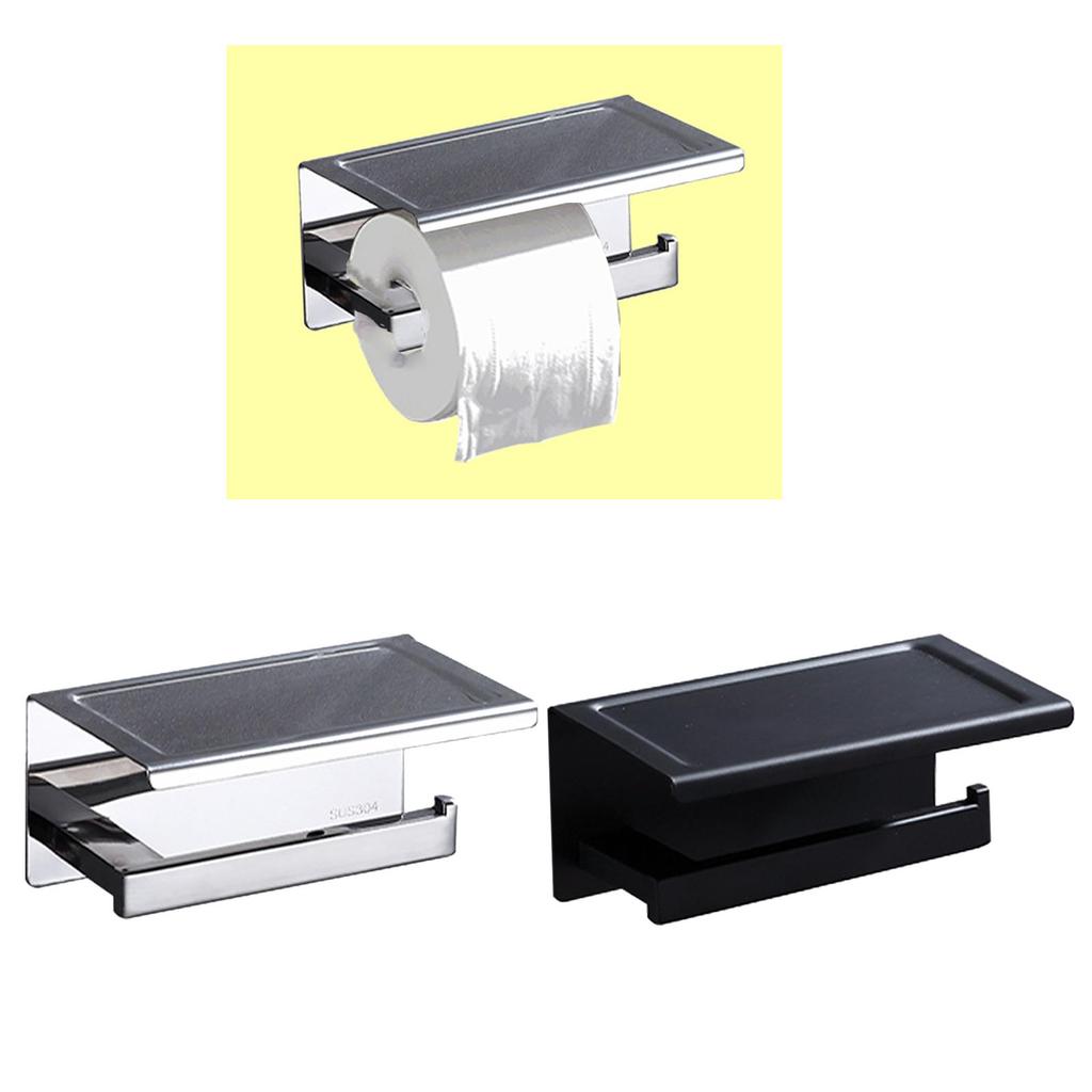 Wall Mounted Paper Holder with Phone Shelf Tissue Roll Dispenser Storage for Hotel